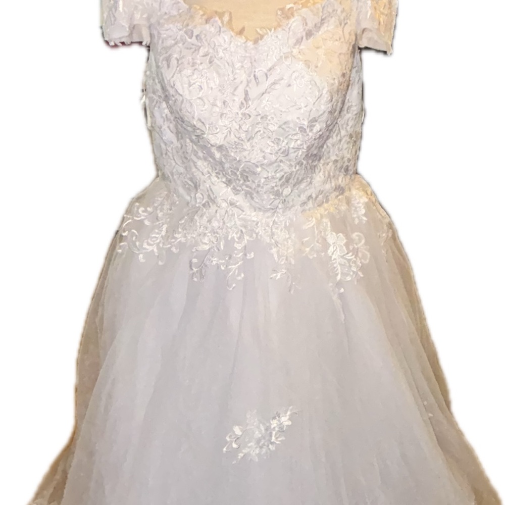 White Sweetheart Flutter Sleeve Wedding Gown